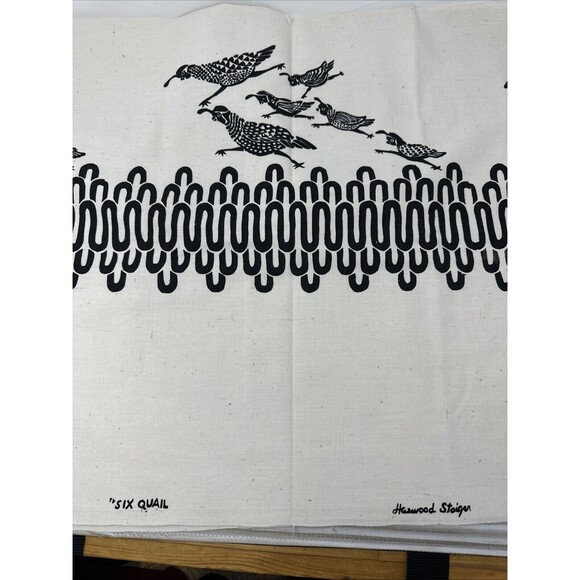 HARWOOD STEIGER Vtg Fabric SIX QUAIL Linen Cotton Blend Black White 1.75 Yards - Picture 1 of 6